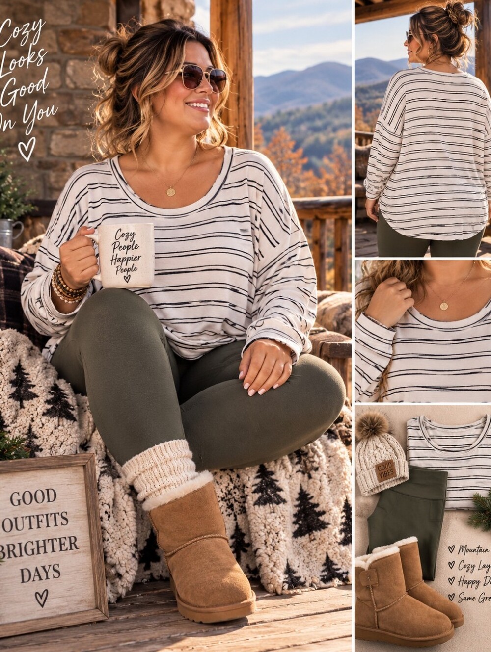 Rolling Ranch Boutique 2X 3X Ivory Black Striped Oversized Tunic Top Plus Size
